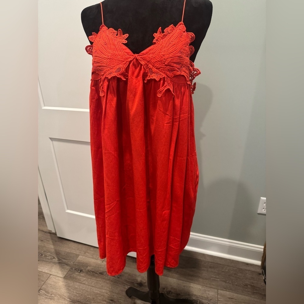 Marabelle Red Lace embroidered detail Dress open back